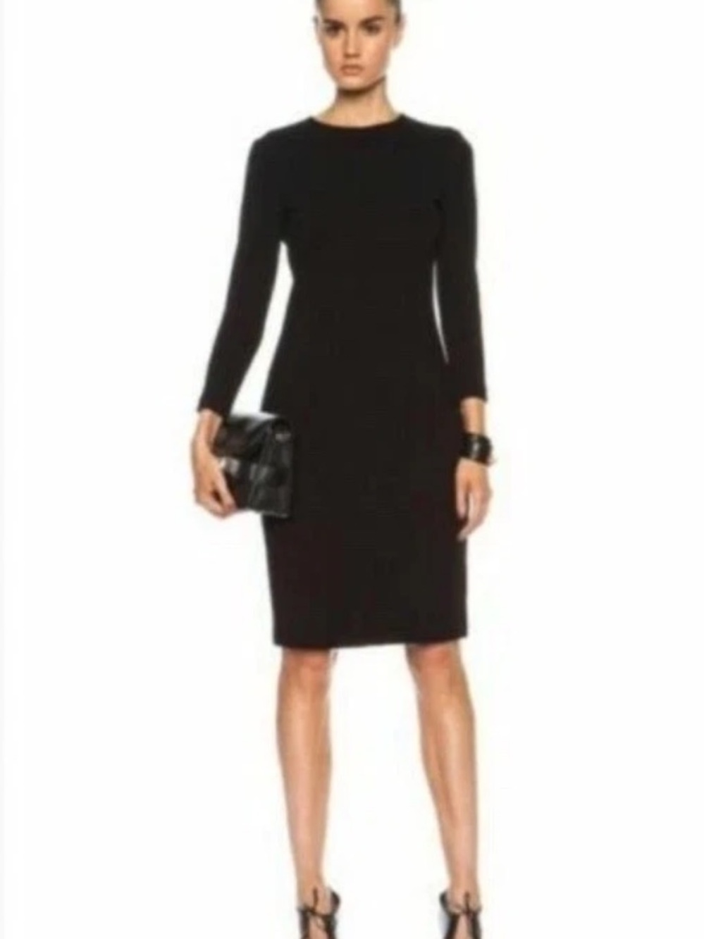 Vince Black Stretch Knit Sheath Dress 3/4 Sleeve Back Zip Size S Classic